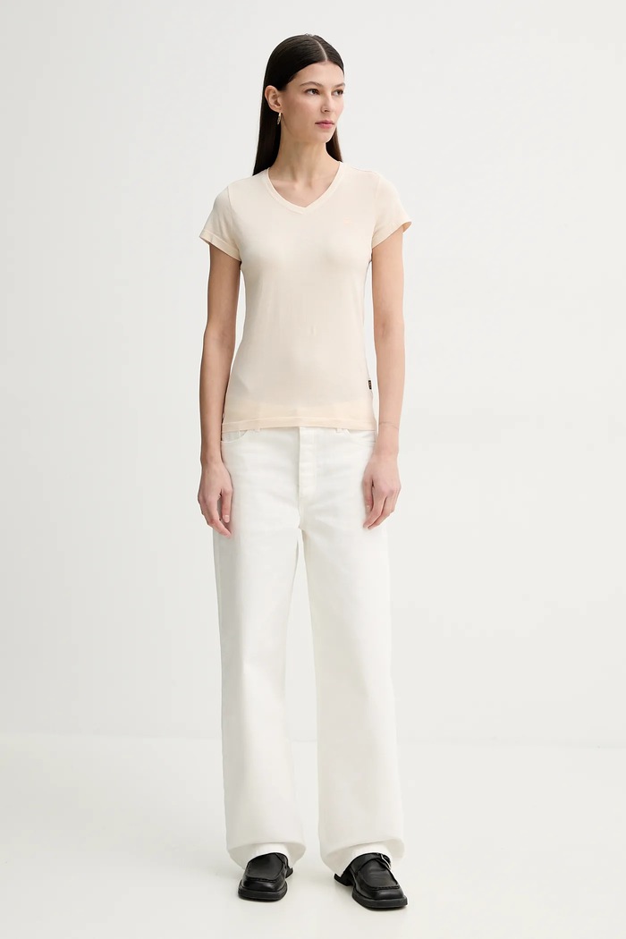 G-Star tričko dámske bavlnené Overdyed eyben slim v t 2.0 D24533.B059 béžová SS26