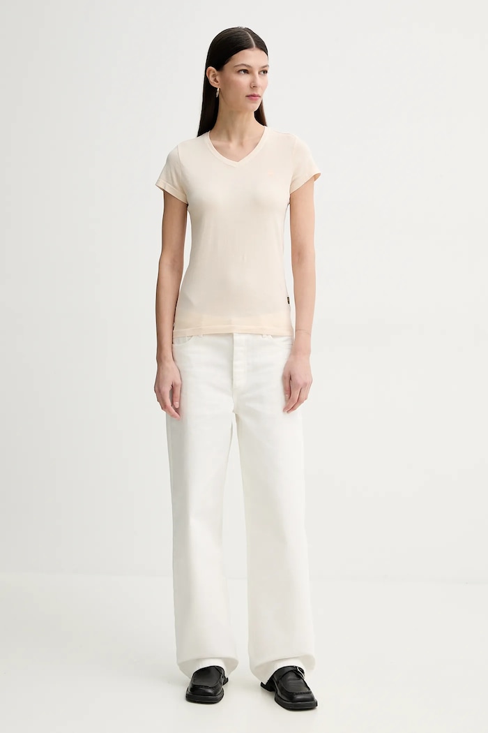 G-Star tričko dámske bavlnené Overdyed eyben slim v t 2.0 D24533.B059 béžová SS26