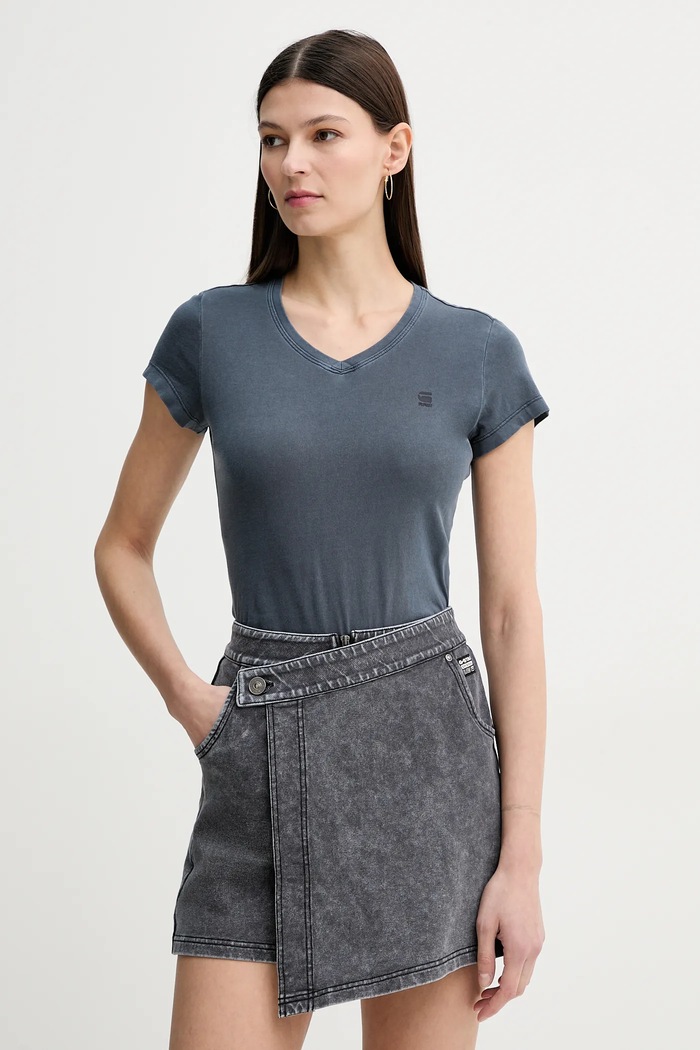G-Star t-shirt γυναικείο βαμβακερό Overdyed eyben slim v t 2.0 σκούρο μπλε D24533.B059