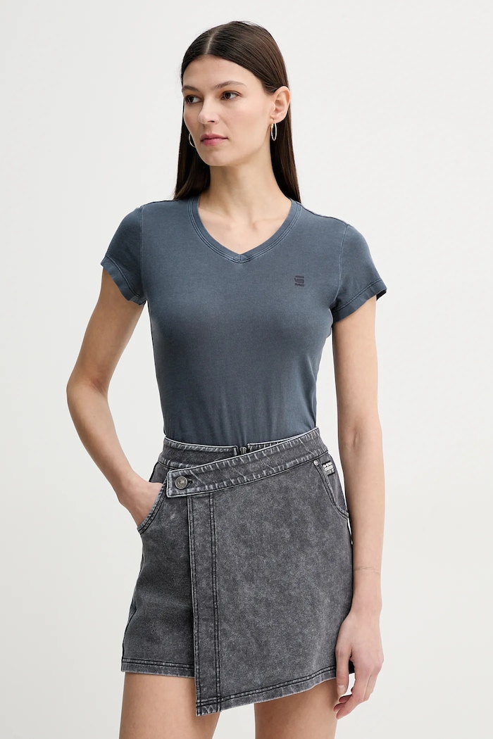 G-Star t-shirt γυναικείο βαμβακερό Overdyed eyben slim v t 2.0 σκούρο μπλε D24533.B059