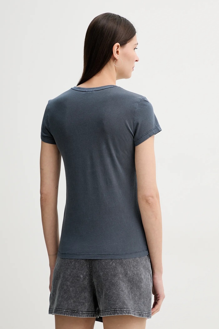 Ρούχα G-Star t-shirt γυναικείο βαμβακερό Overdyed eyben slim v t 2.0 D24533.B059 σκούρο μπλε