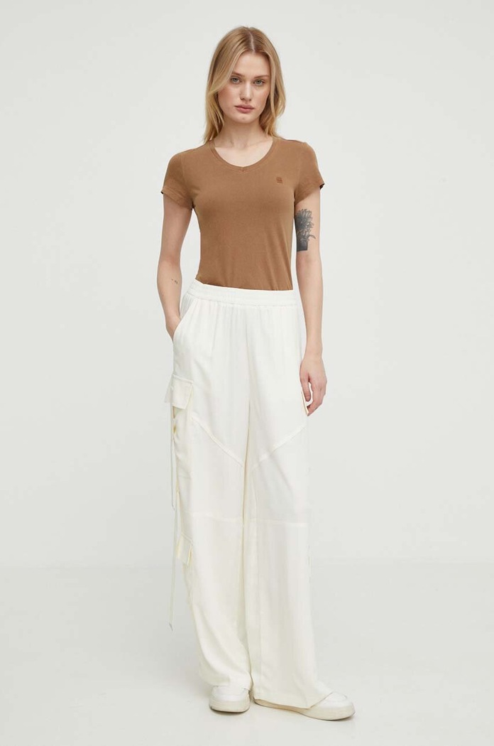 G-Star T-shirt damski bawełniany Overdyed eyben slim v t 2.0 D24533.B059 brązowy SS26