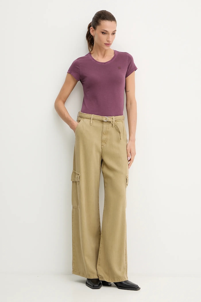 G-Star tričko dámske bavlnené Overdyed eyben slim v t 2.0 D24533.B059 burgundské SS26