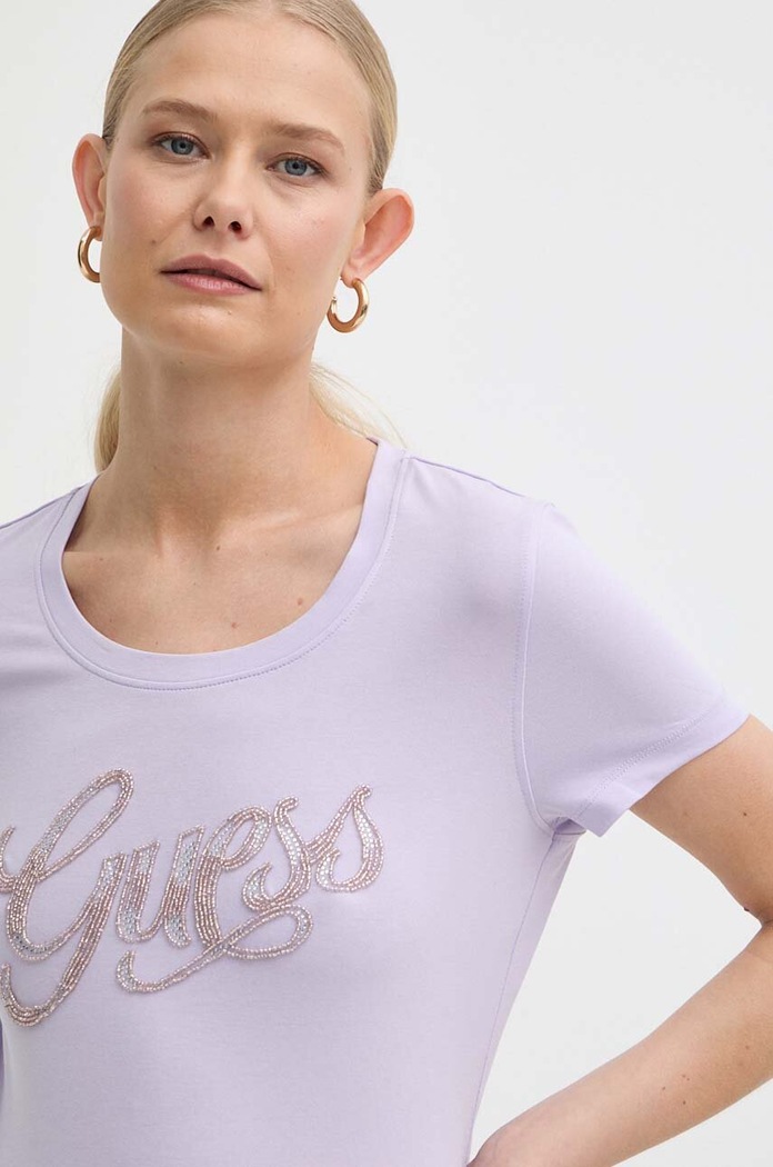 Μπλουζάκι Guess με ελαστάν μωβ W4GI30.J1314