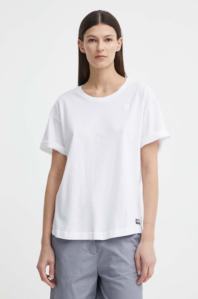 Βαμβακερό μπλουζάκι G-Star Core turtle slim knit λευκό D24524.4107
