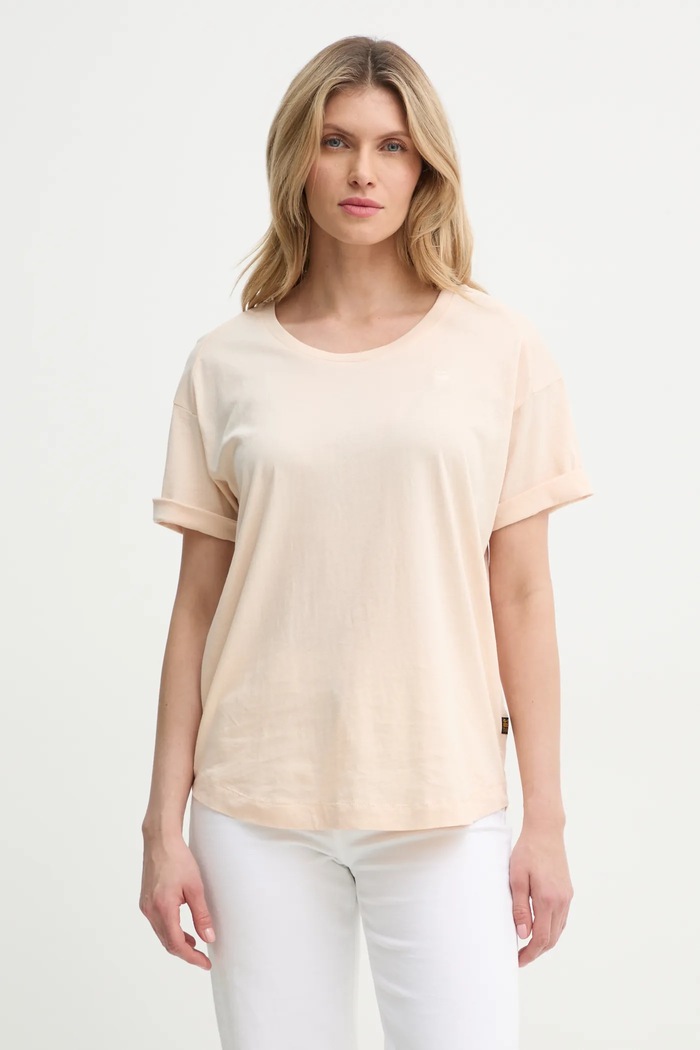 Βαμβακερό μπλουζάκι G-Star Core turtle slim knit βαμβάκι μπεζ D24524.4107