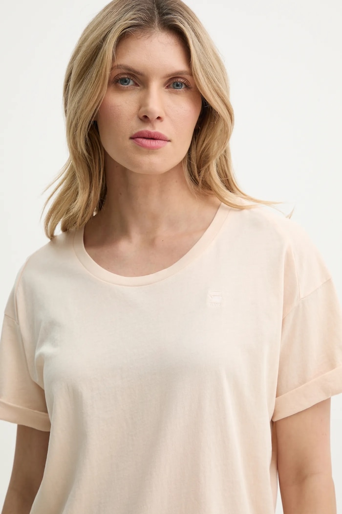 Βαμβακερό μπλουζάκι G-Star Core turtle slim knit μπεζ D24524.4107