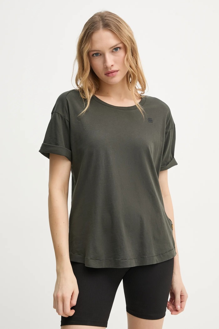 Βαμβακερό μπλουζάκι G-Star Core turtle slim knit πράσινο D24524.4107