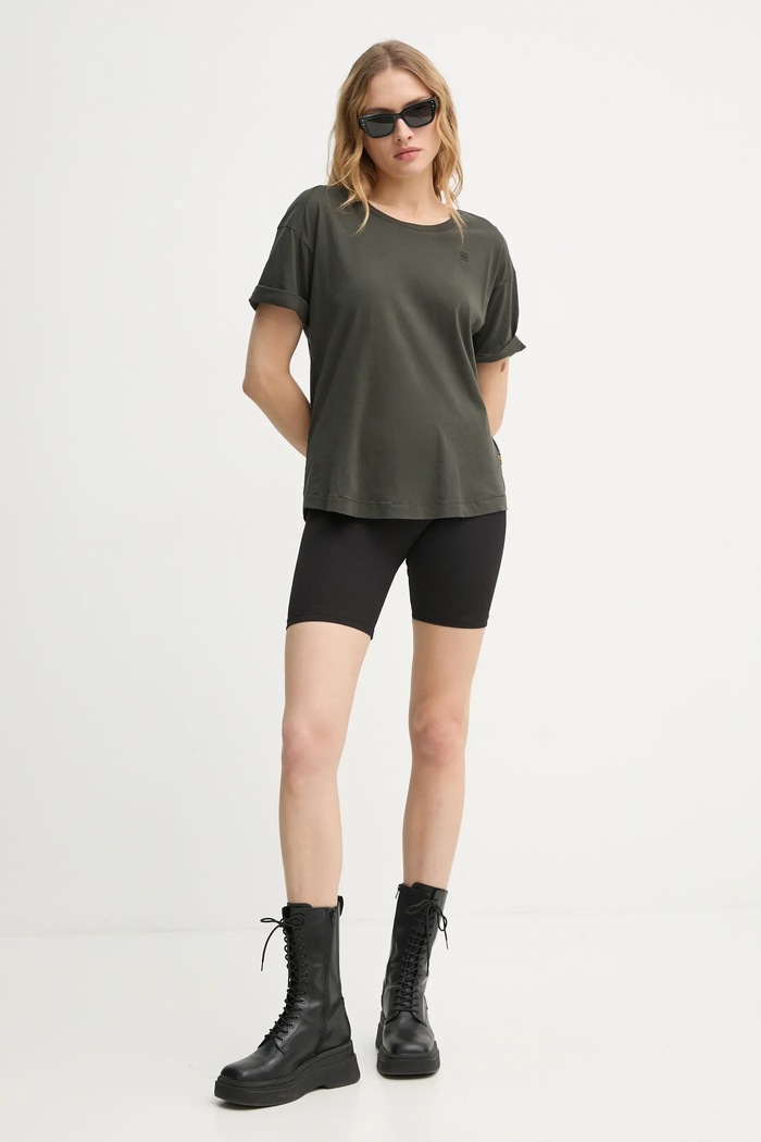 Βαμβακερό μπλουζάκι G-Star Core turtle slim knit D24524.4107 πράσινο SS26