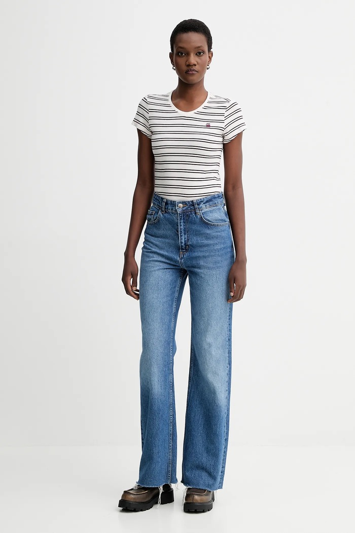G-Star tričko dámske bavlnené Stripe eyben slim v t 2.0 D24533.D244 béžová SS26
