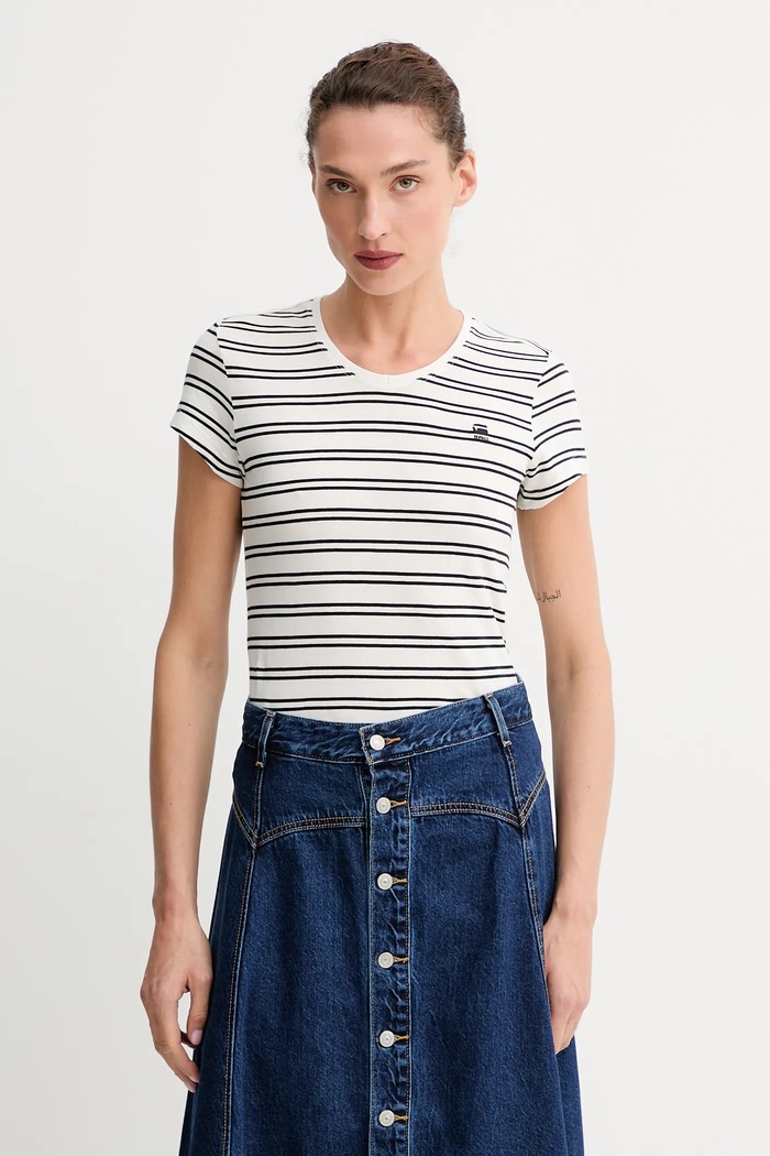 G-Star tričko dámske bavlnené Stripe eyben slim v t 2.0 slim béžová D24533.D244