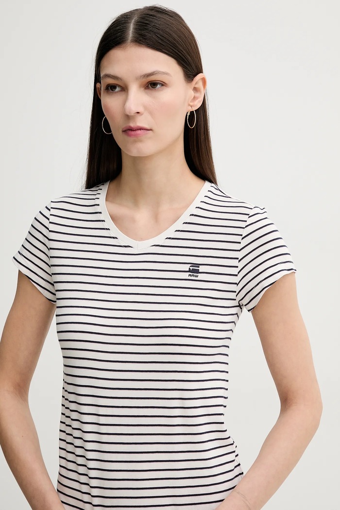 G-Star tričko dámske bavlnené Stripe eyben slim v t 2.0 slim béžová D24533.D244