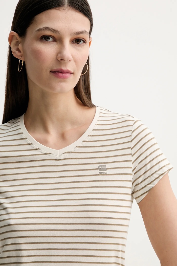 G-Star tričko dámske bavlnené Stripe eyben slim v t 2.0 béžová D24533.D244