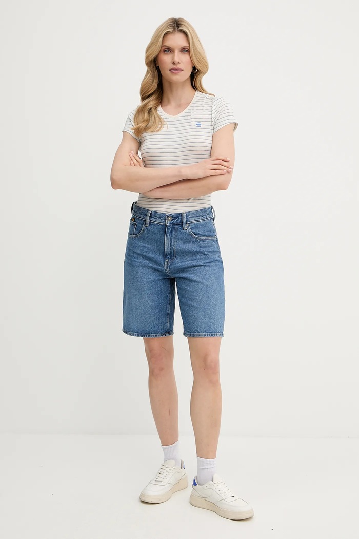 G-Star tričko dámske bavlnené Stripe eyben slim v t 2.0 D24533.D244 modrá SS26