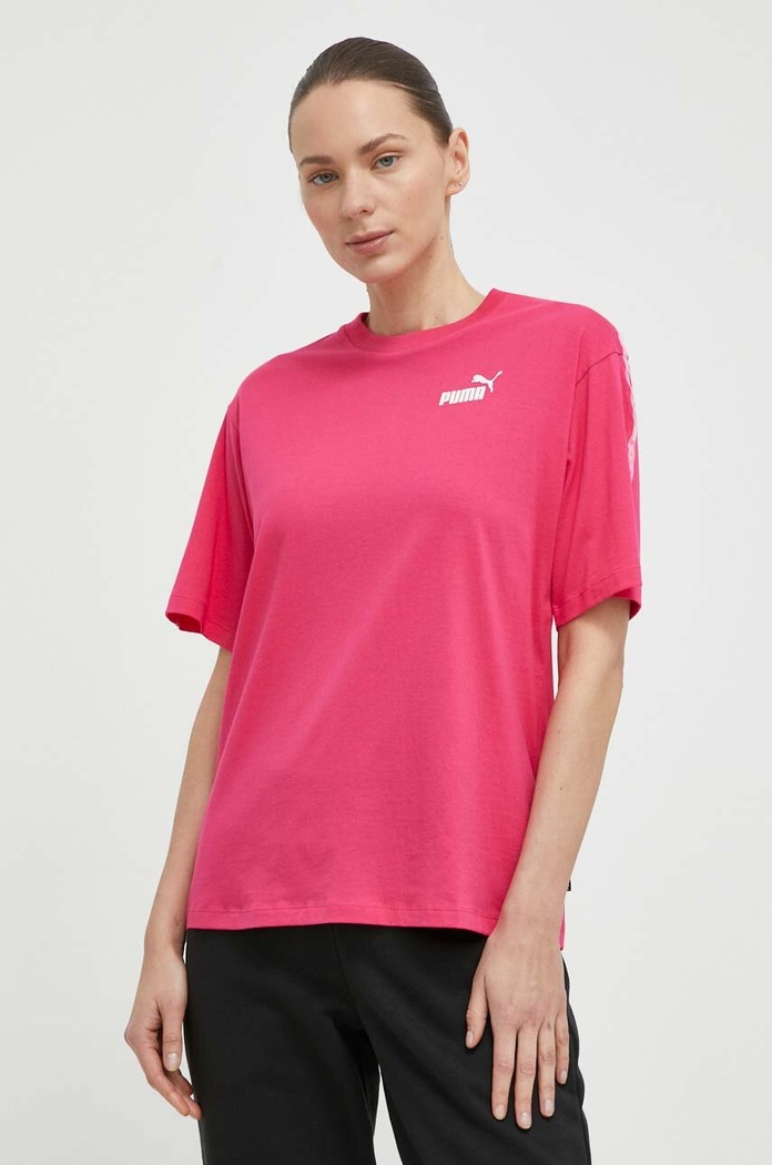 Bavlněné tričko Puma kulatý růžová 675994