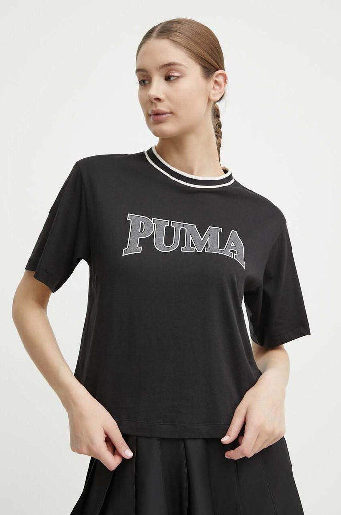 Памучна тениска Puma SQUAD свободна черен 677903