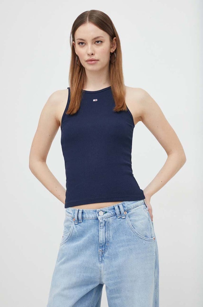 Top Tommy Jeans slim σκούρο μπλε DW0DW17382