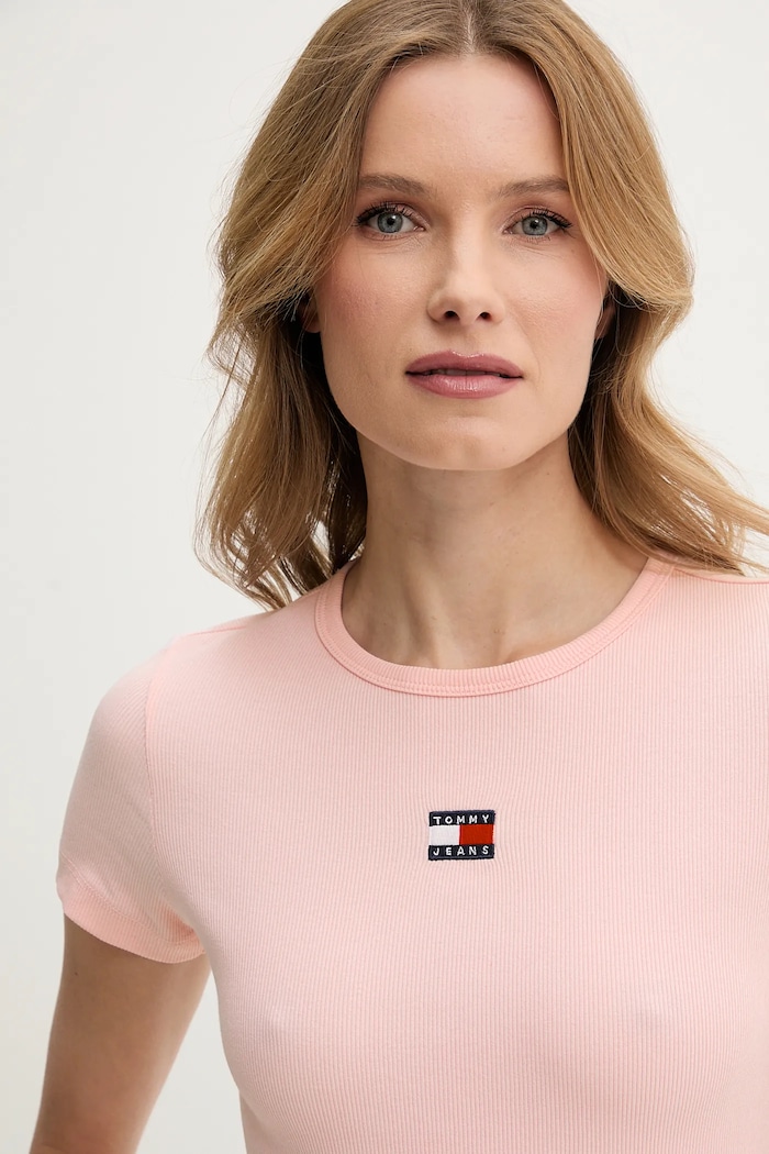 Oblečenie Tommy Jeans tričko dámske bavlnené s elastanom DW0DW17881 ružová