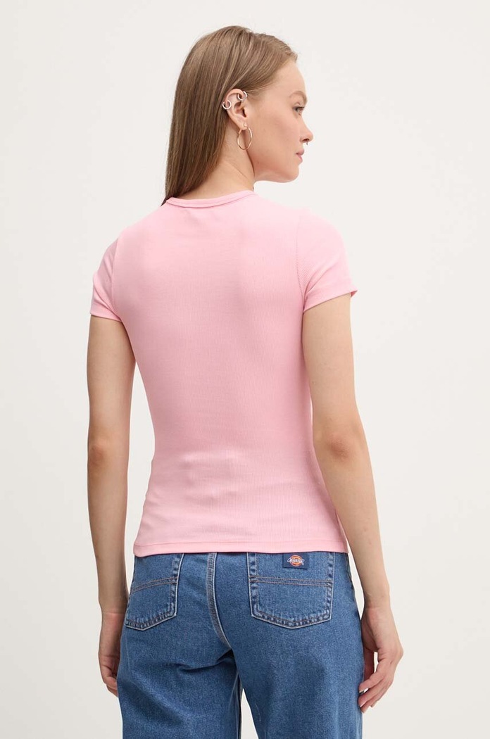 Odzież Tommy Jeans T-shirt damski bawełniany z elastanem DW0DW17881 różowy