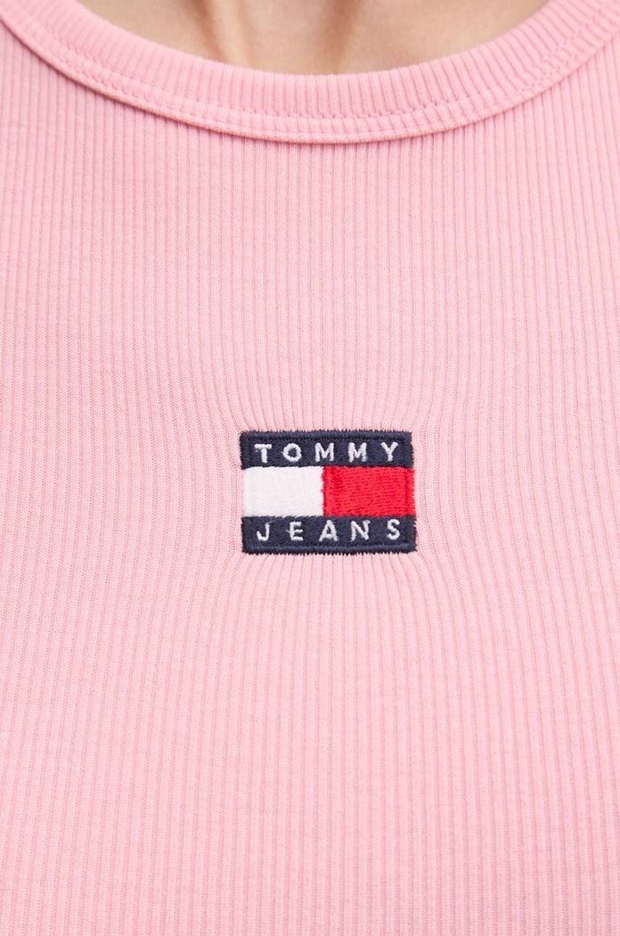Tommy Jeans T-shirt damski bawełniany z elastanem DW0DW17881 różowy
