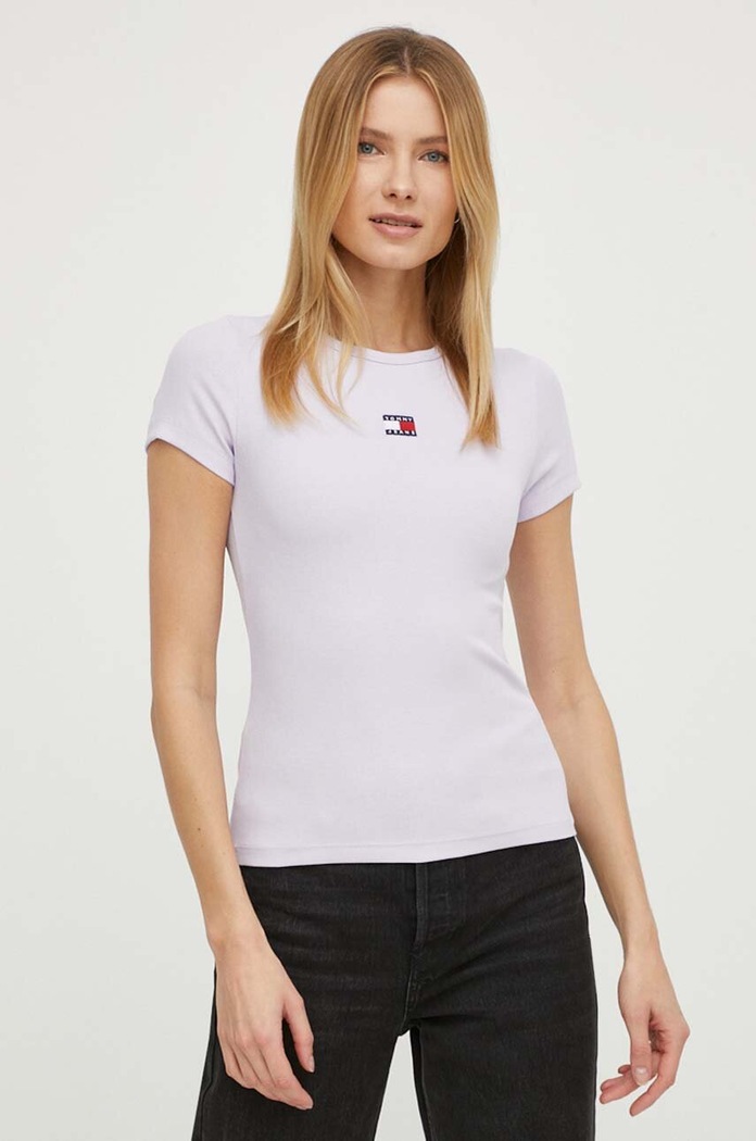 Tommy Jeans tričko dámske bavlnené s elastanom DW0DW17881 fialová SS26