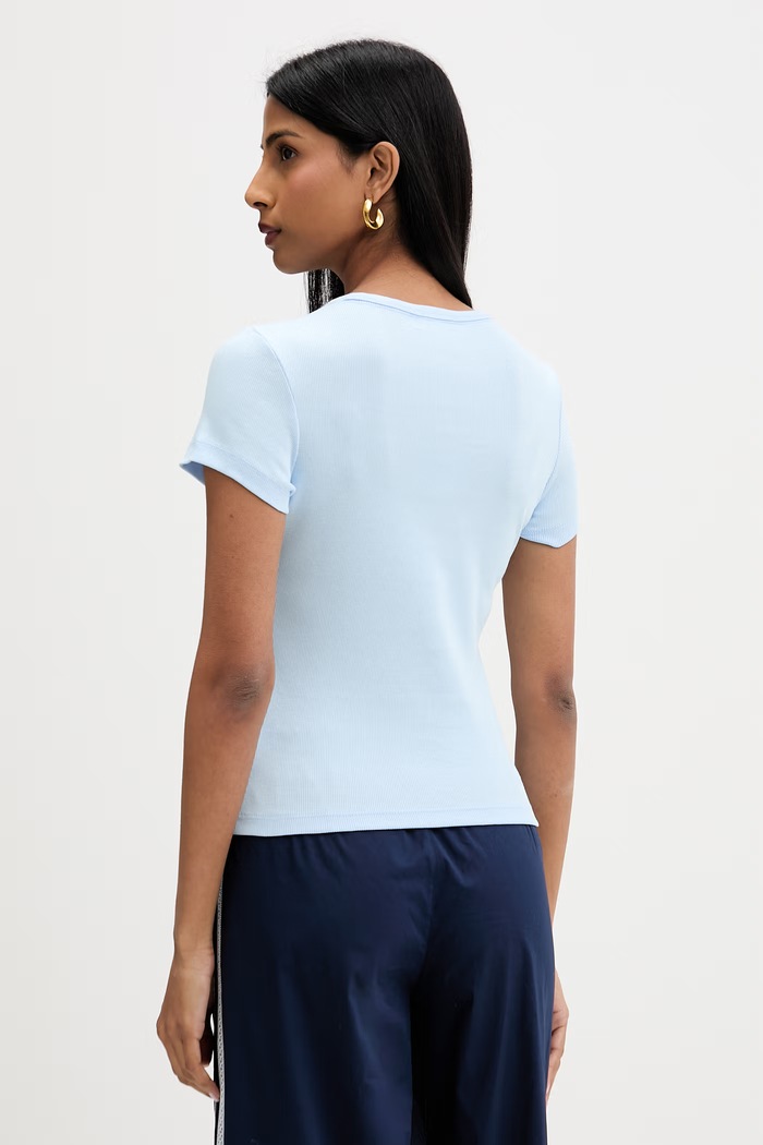 Îmbrăcăminte Tommy Jeans tricou pentru femei din bumbac cu elastan DW0DW17881 albastru