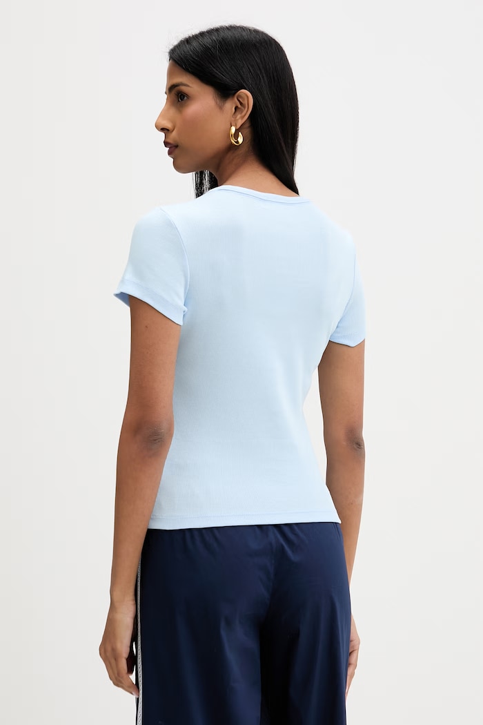 Îmbrăcăminte Tommy Jeans tricou pentru femei din bumbac cu elastan DW0DW17881 albastru