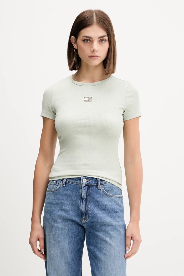 Tommy Jeans tričko dámske bavlnené s elastanom nášivka zelená DW0DW17881