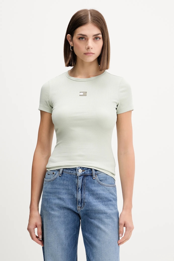 Tommy Jeans tričko dámske bavlnené s elastanom nášivka zelená DW0DW17881