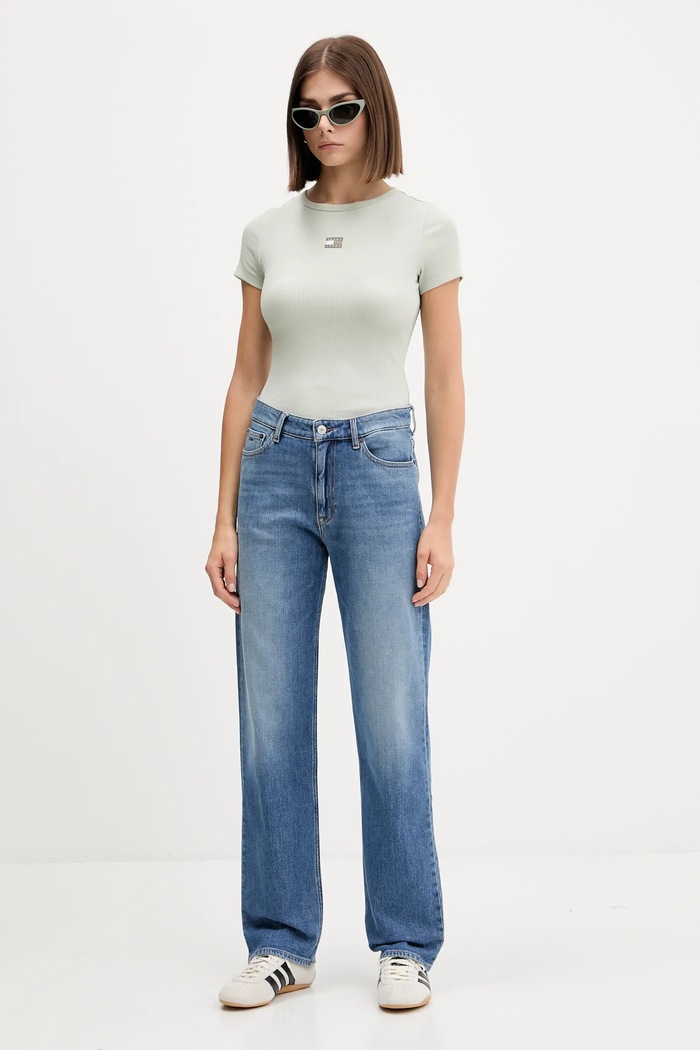 Tommy Jeans tričko dámske bavlnené s elastanom DW0DW17881 zelená SS26