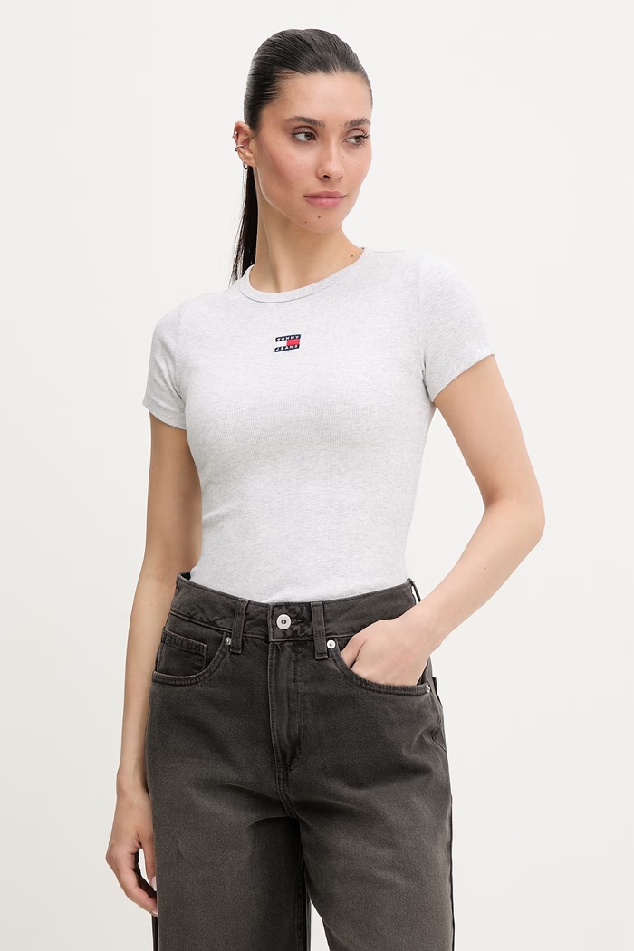 Tommy Jeans tričko dámske bavlnené s elastanom sivá DW0DW17881