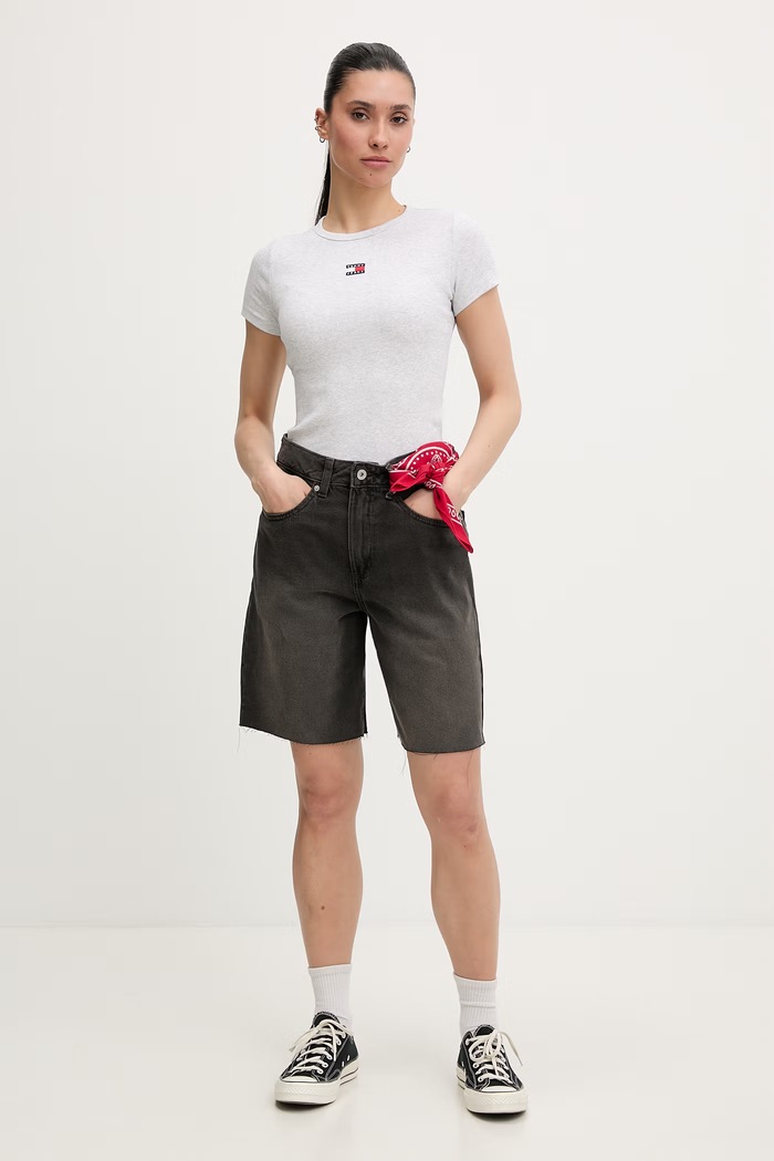 Tommy Jeans tričko dámske bavlnené s elastanom DW0DW17881 sivá SS26