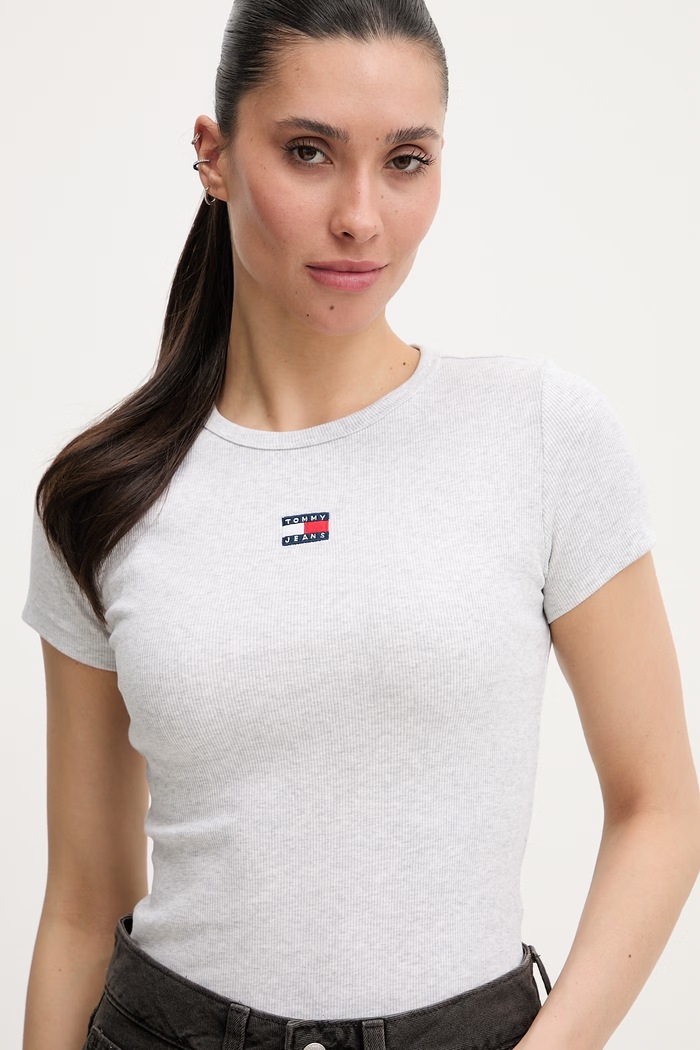Tommy Jeans tričko dámske bavlnené s elastanom sivá DW0DW17881