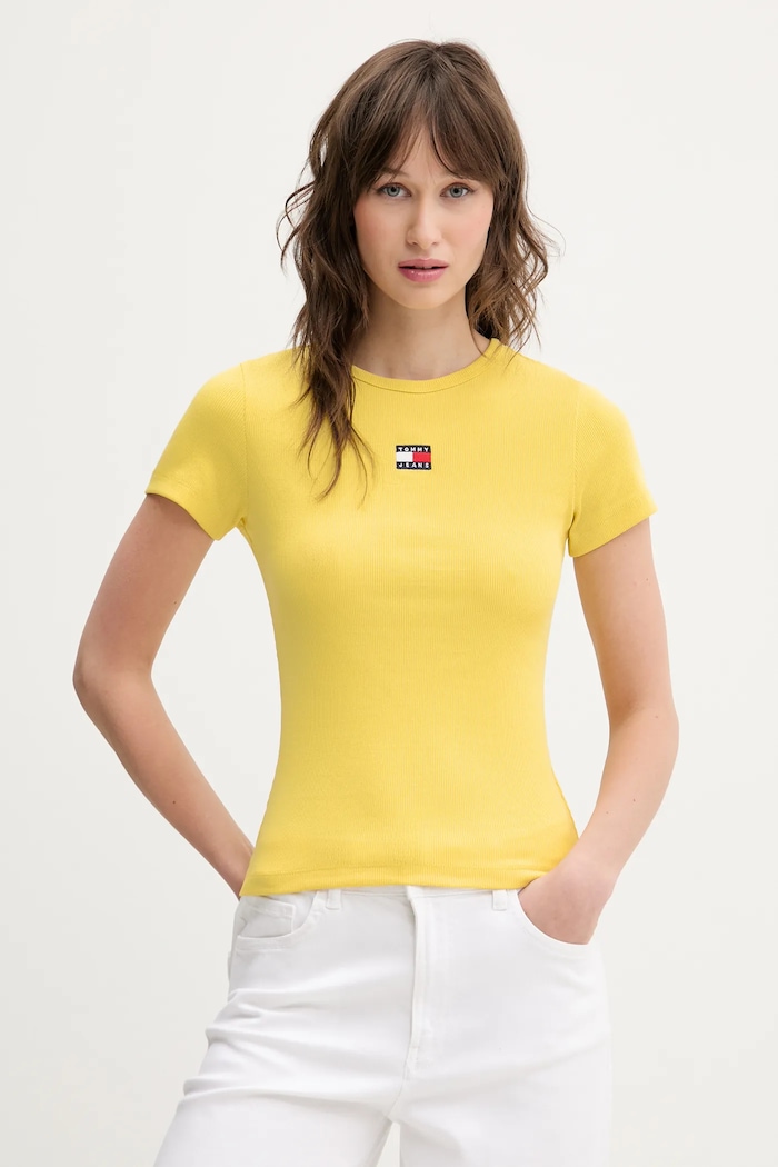 Tommy Jeans tričko dámské bavlněné s elastanem žlutá DW0DW17881