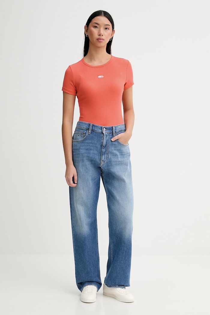 Tommy Jeans tričko dámske bavlnené s elastanom DW0DW17881 oranžová SS26