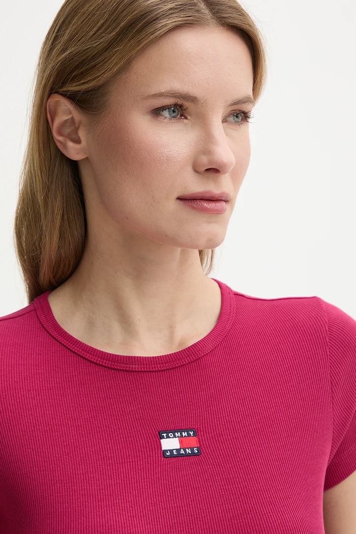Odjeća Tommy Jeans majica za žene od pamuka s elastanom DW0DW17881 roza