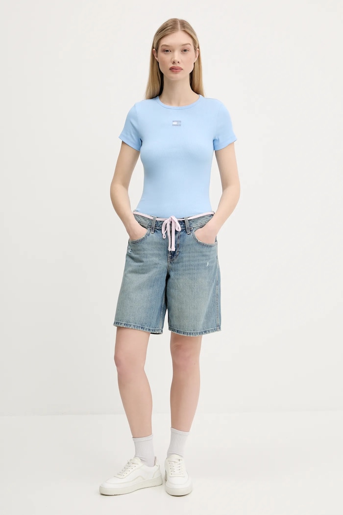 Tommy Jeans tričko dámske bavlnené s elastanom DW0DW17881 modrá SS26