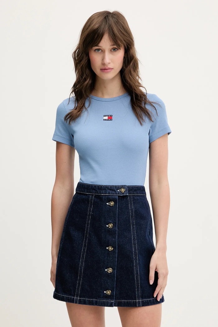 Tommy Jeans tričko dámské bavlněné s elastanem modrá DW0DW17881