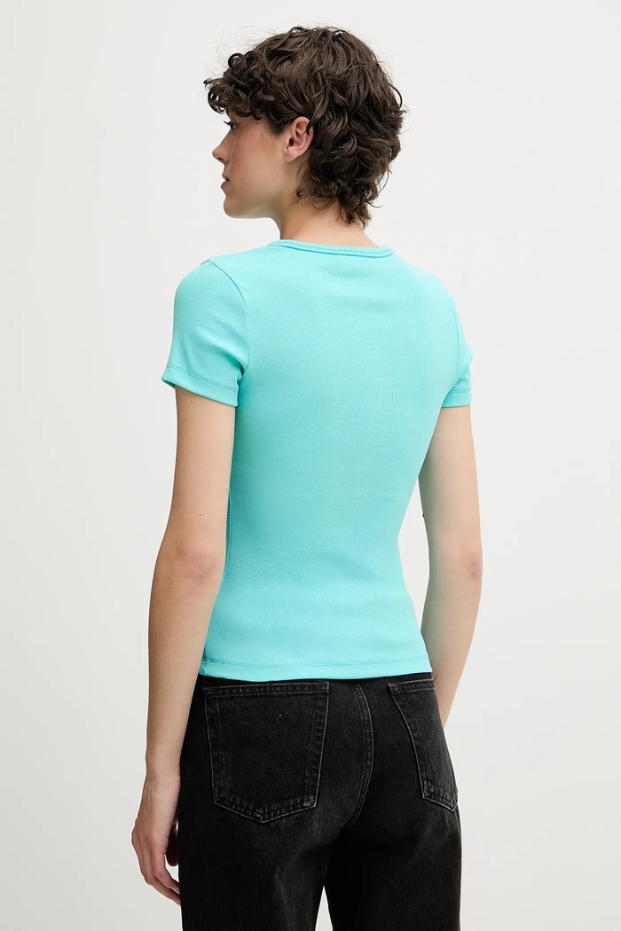 Tommy Jeans T-shirt damski bawełniany z elastanem DW0DW17881 turkusowy SS26