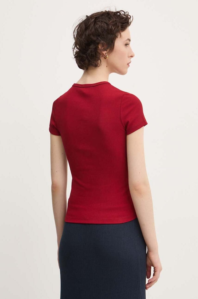 Odjeća Tommy Jeans majica za žene od pamuka s elastanom DW0DW17881 bordo