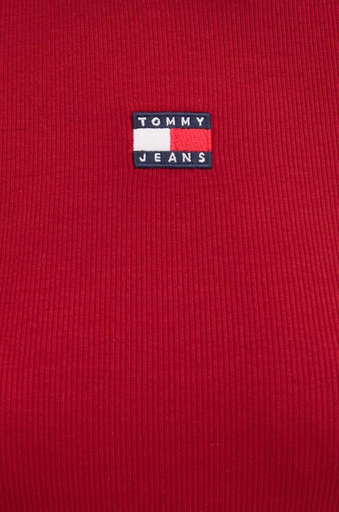 Tommy Jeans majica za žene od pamuka s elastanom DW0DW17881 bordo