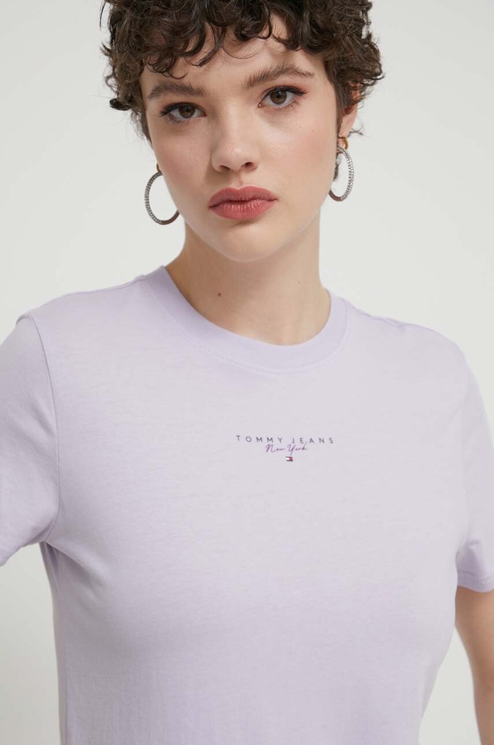 Tommy Jeans pamut póló lila DW0DW17828