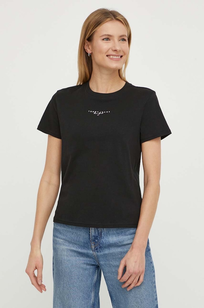 Βαμβακερό μπλουζάκι Tommy Jeans DW0DW17828 μαύρο SS24