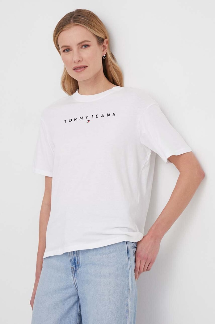Bavlněné tričko Tommy Jeans nášivka bílá DW0DW17836
