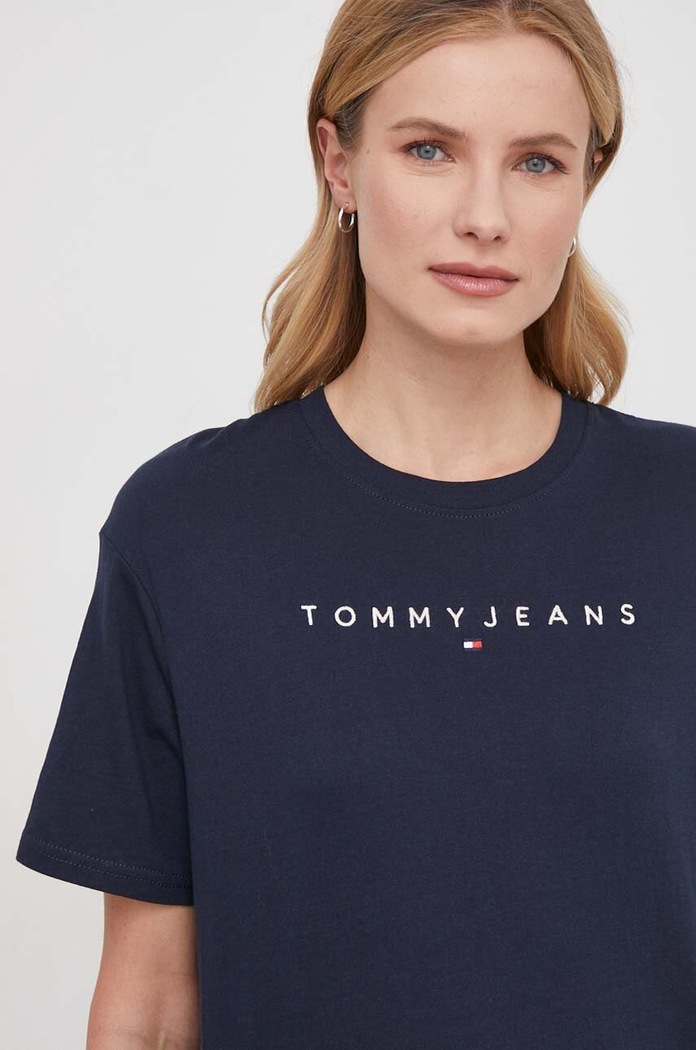 Bavlněné tričko Tommy Jeans nášivka námořnická modř DW0DW17836