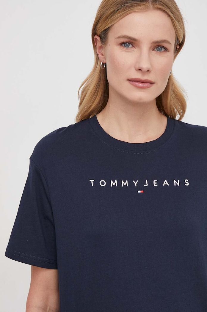 Bavlněné tričko Tommy Jeans nášivka námořnická modř DW0DW17836