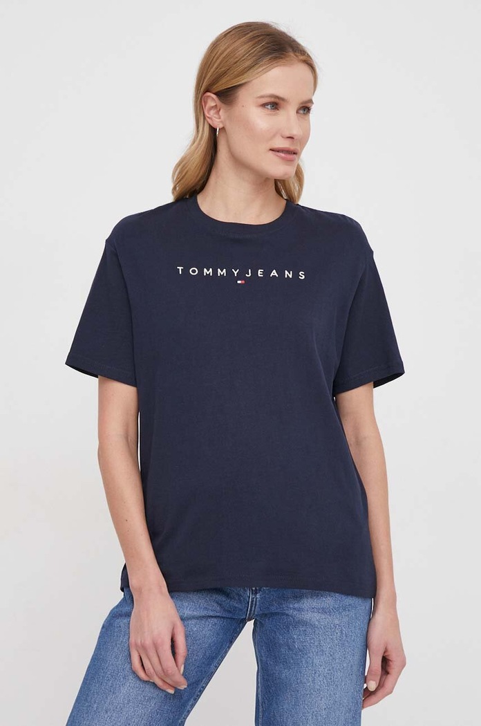 Bavlněné tričko Tommy Jeans DW0DW17836 námořnická modř SS24