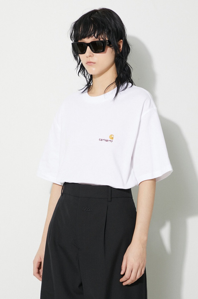 Odzież Carhartt WIP t-shirt bawełniany S/S American Script T-Shirt I032218.02XX biały