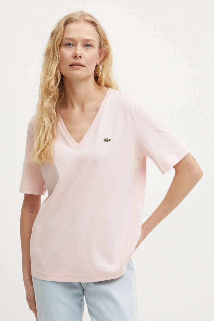 Lacoste basic t-shirt βαμβακερό γυναικείο χαλαρό ροζ TF7300