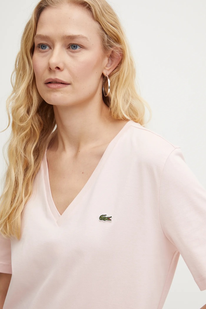Lacoste basic t-shirt βαμβακερό γυναικείο ροζ TF7300